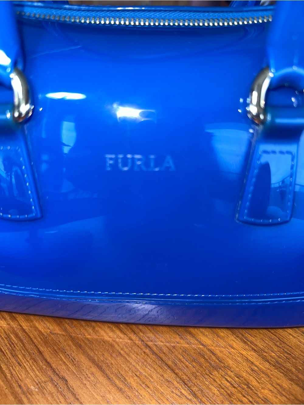 Furla Candy Bag Dome Satchel | Cobalt Blue Glossy PVC | Made in Italy -Excellent - Picture 3 of 12